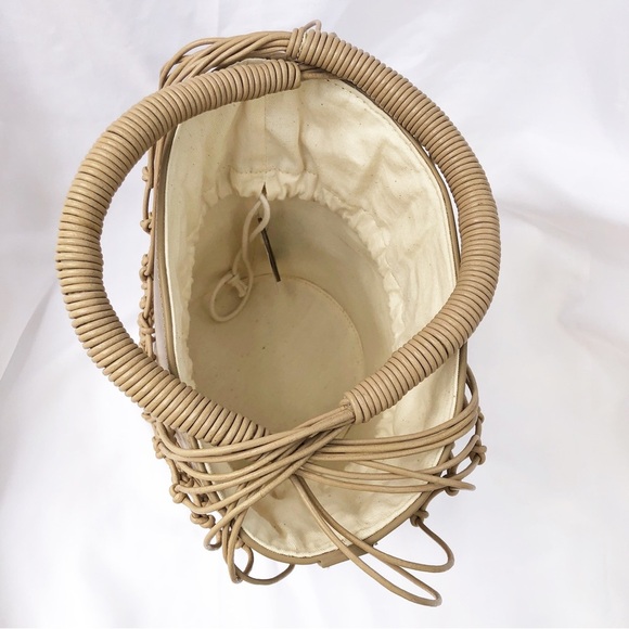 J.CREW | NWT SEDONA BASKET LEATHER CANVAS DRAWSTRING BAG IN MACADAMIA - Picture 6 of 15